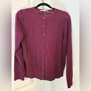 NEW! LOFT Burgundy Button-Up Cardigan Large